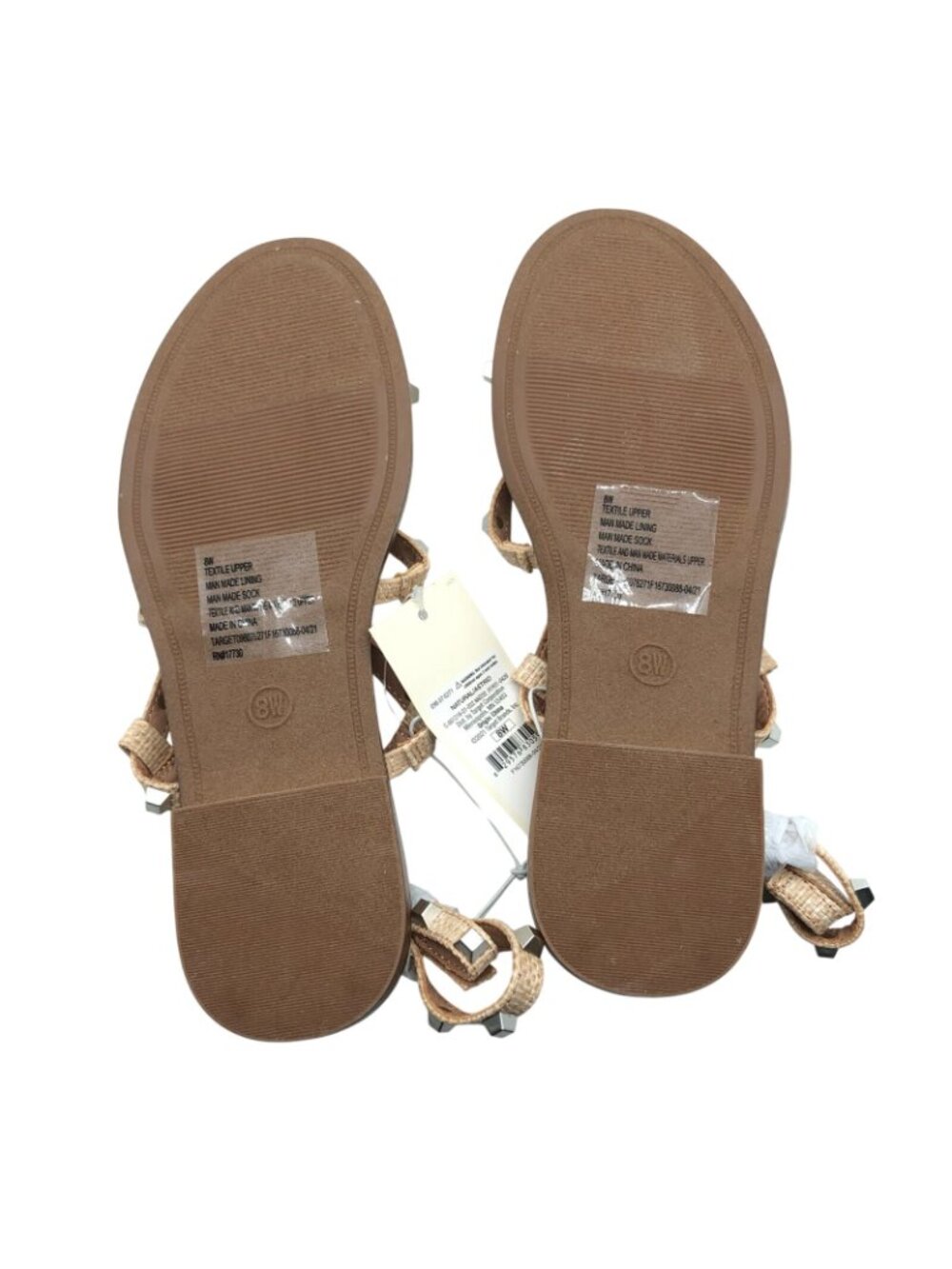 A New Day Womens Astrid Sandals Faux Leather Studded Ankle Strap Beige 8W Wide - Picture 4 of 6